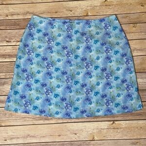 Exact Change! Aqua and Purple Roses Floral Mini Skirt Vintage Size 11 (Juniors)